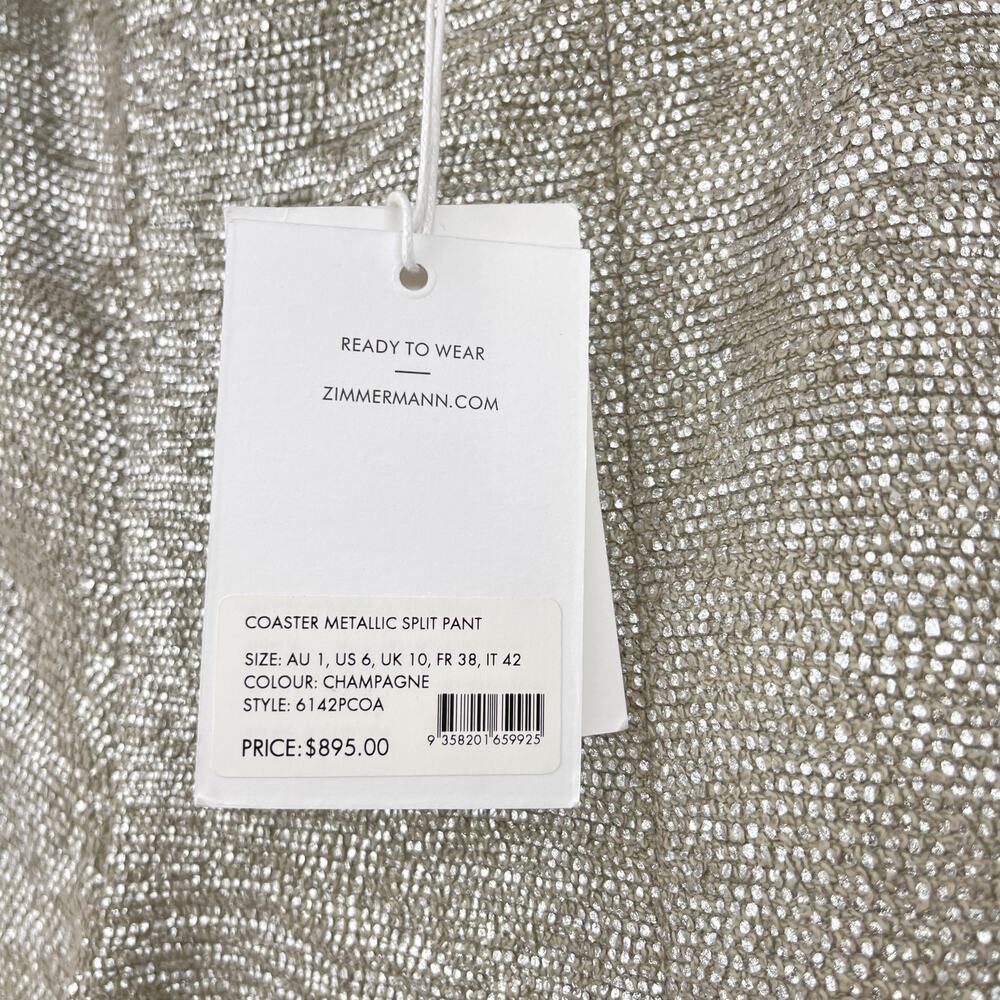Zimmermann | NWT Coaster Metallic Split Pants in Champagne Silver Size 1 / US 6 - Picture 6 of 14